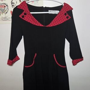 Hell Bunny Black Dress with Red Polka Dot Accents